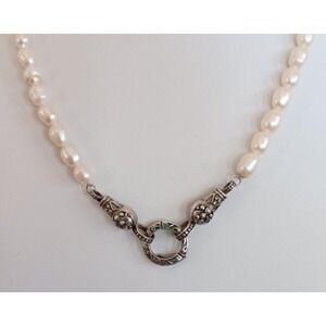 Cultured Freshwater Pearl Necklace Sterling Circle Pendant Clasp 7mm Strand Sign